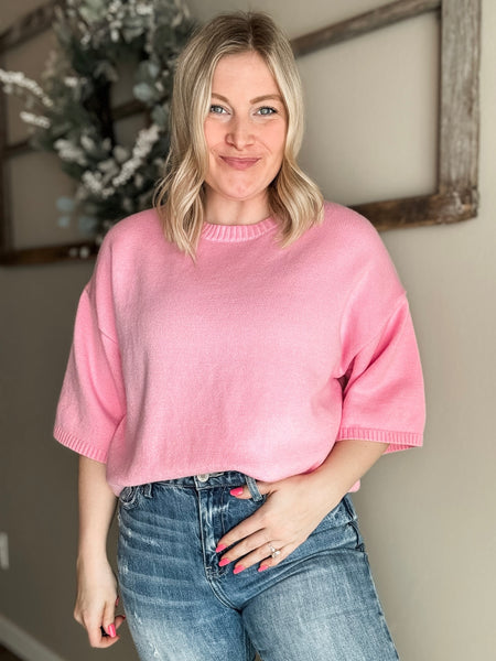 Tinley Short Sleeve Sweater Top - Pink