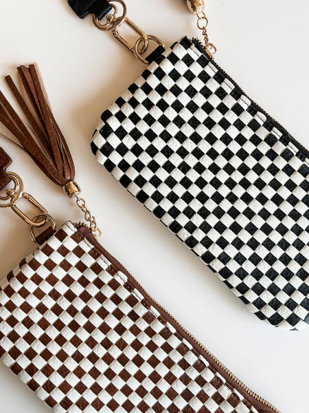 Moxie Checker Woven Wristlet - Black