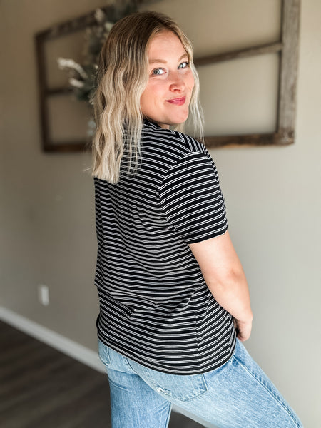 Jensen Stripe Basic Tee - Black
