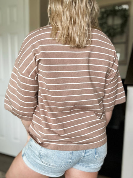 Karter Stripe Sweater Top - Taupe/White