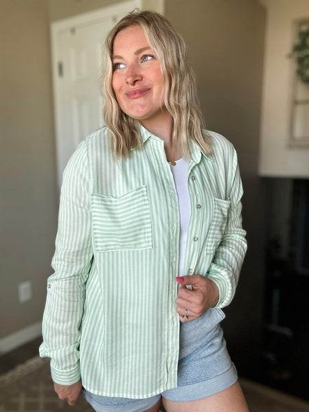 Eliana Stripe Button Up - Lime
