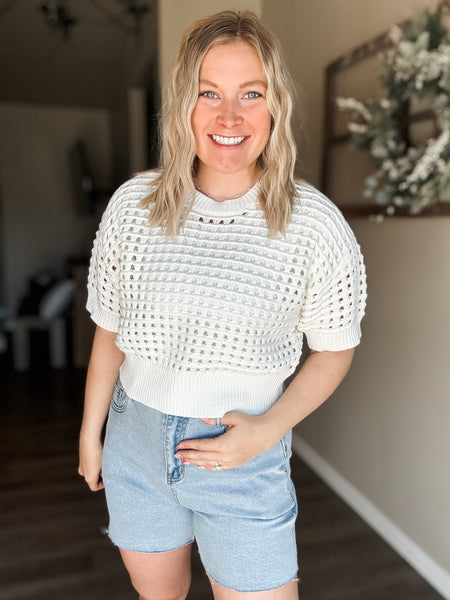Alina Cropped Crochet Top - White