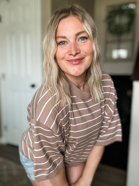 Karter Stripe Sweater Top - Taupe/White