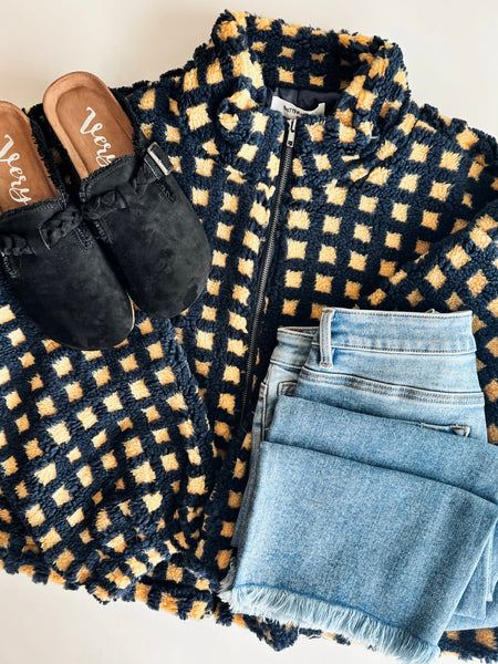 Vallie Fuzzy Sherpa Jacket - Navy