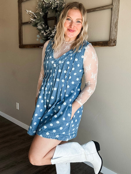Jacelyn Polka Dot Denim Romper