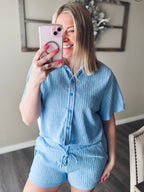 Del Mar Crinkle Loungewear Set - Blue