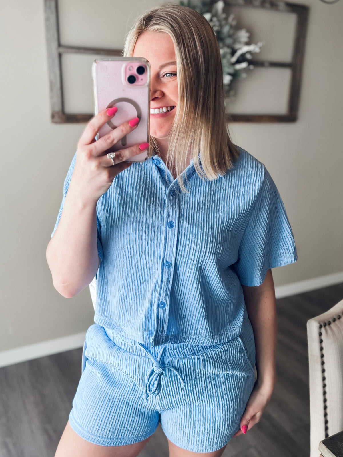 Del Mar Crinkle Loungewear Set - Blue