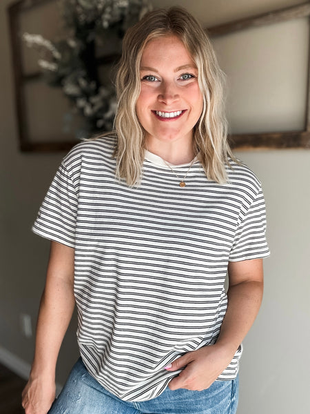 Jensen Stripe Basic Tee - Beige