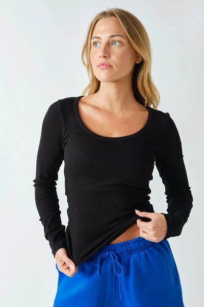 Neena Micro-Ribbed Long Sleeve - Black