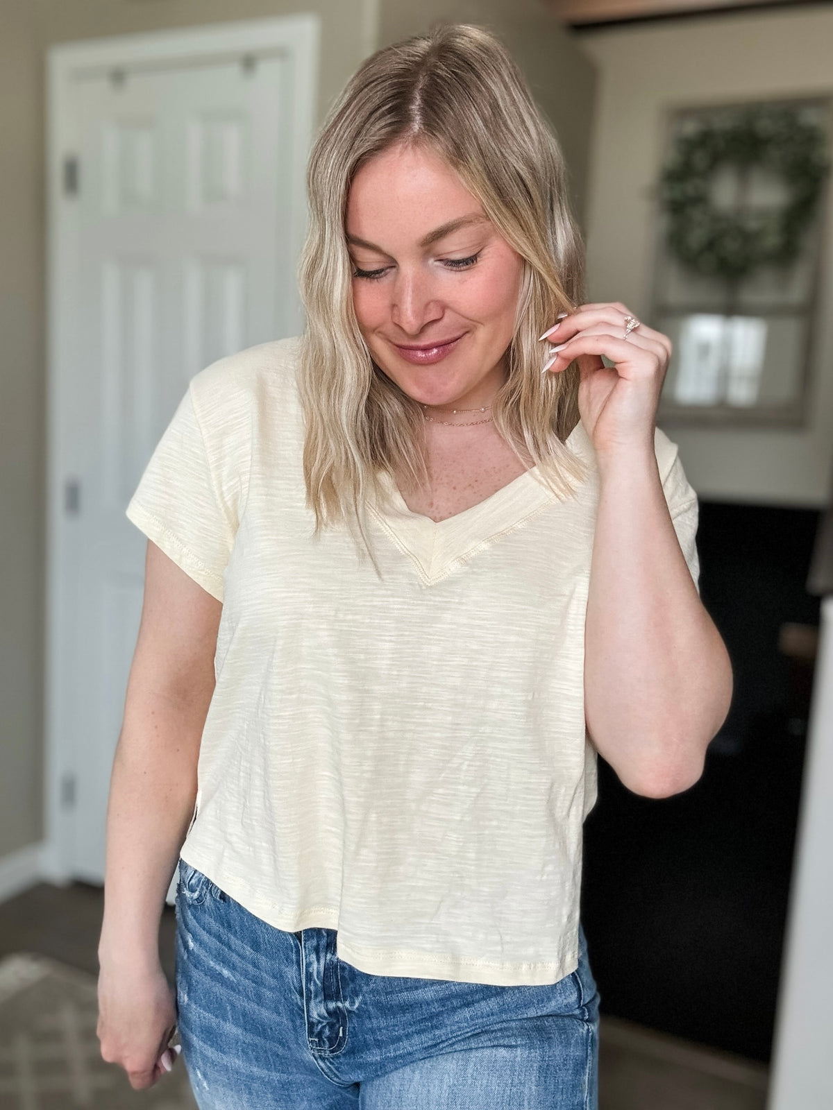 Matilda V Neck Tee - Butter