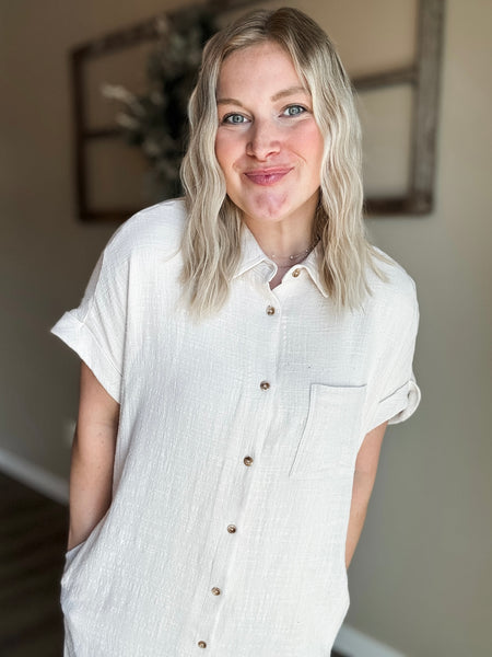 Positano Button Up Shirt Dress - Oatmeal