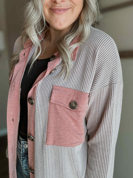 Ivy Ribbed Shacket - Mauve - SIZE SMALL