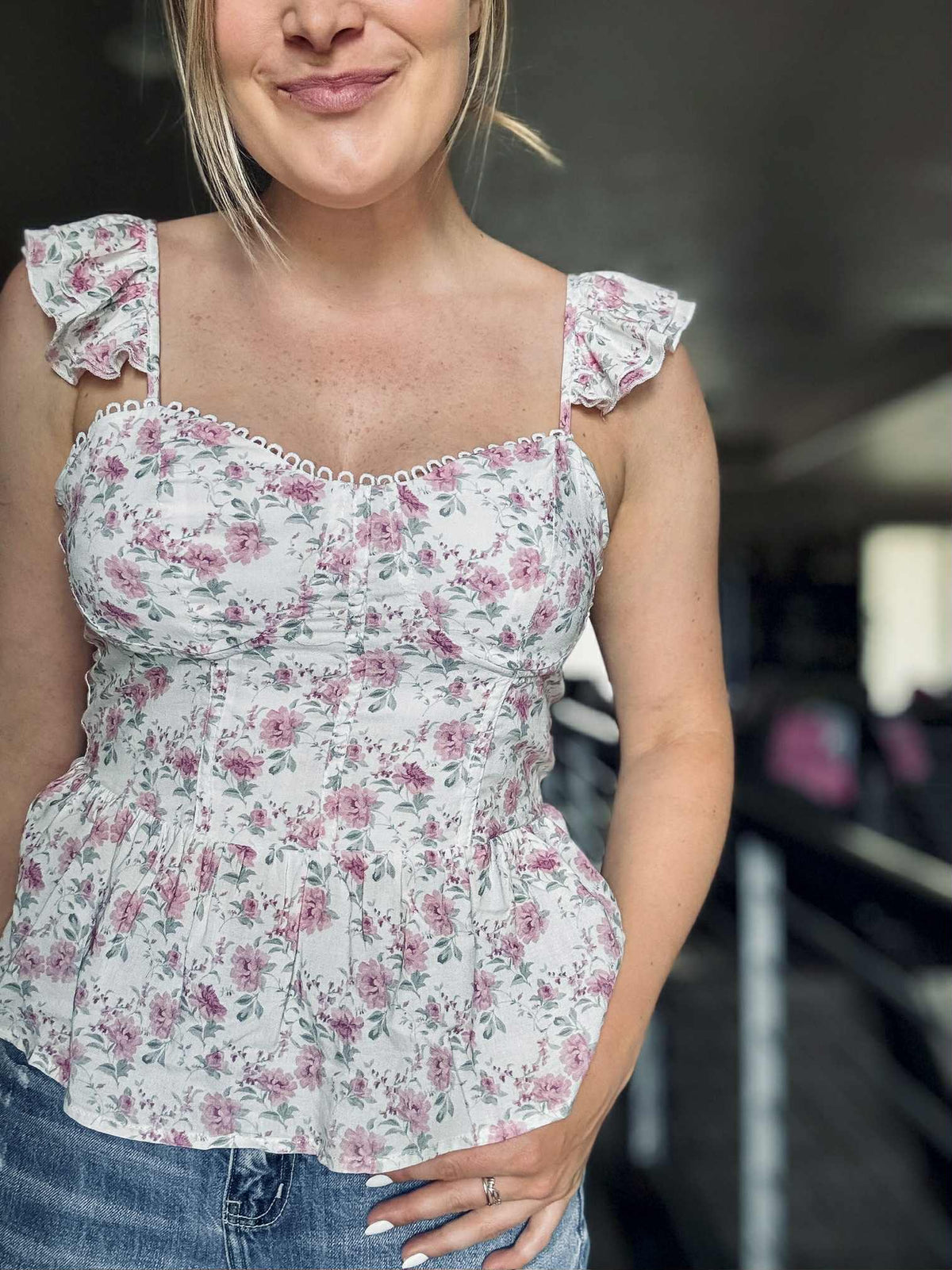 Sicily Floral Peplum Tank - SIZE MEDIUM