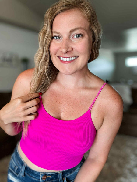 Layering Ribbed Double Strap Brami Tank - Pink