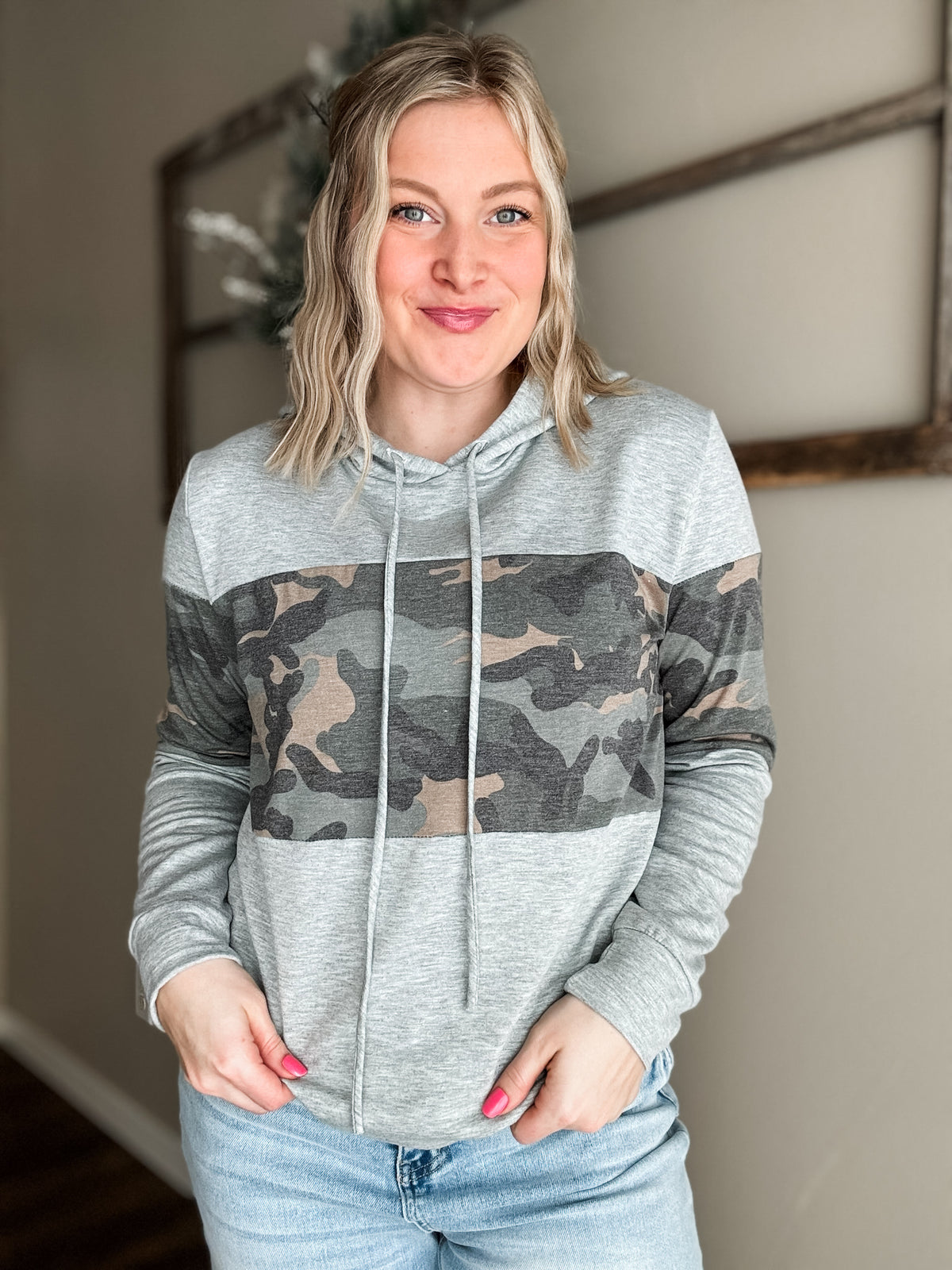 Holly Lightweight Camo Hoodie - Grey