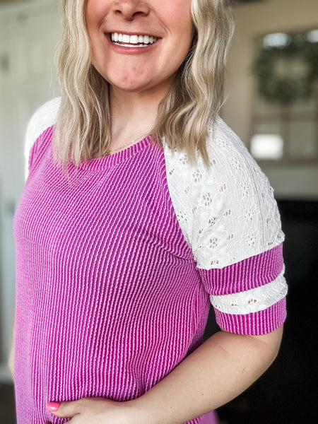 Lace Me Lovely Contrast Ribbed Top