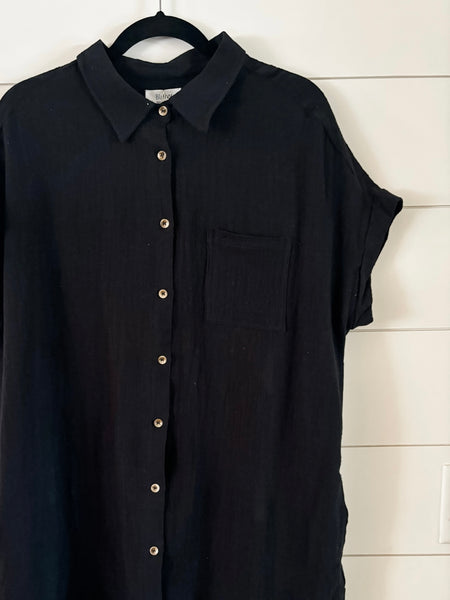 Positano Button Up Shirt Dress - Black