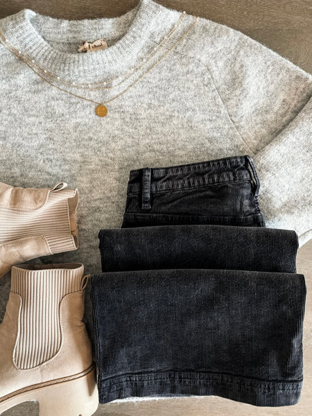 Miller Wide Leg Corduroy Pants - Black