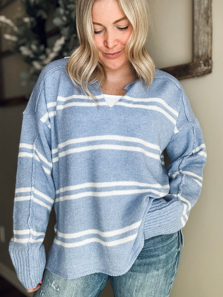 Emory Notched Neck Stripe Sweater