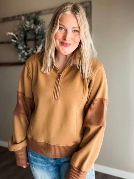Nola Half Zip Pullover - Sepia