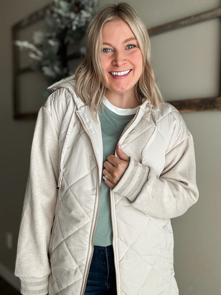 Juliet Mixed Sleeve Puffer Jacket - SIZE SMALL