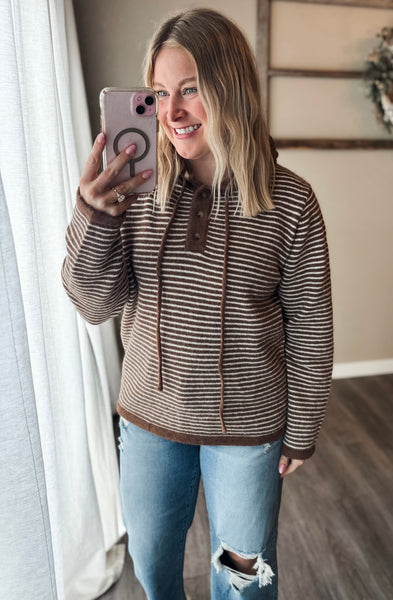Brownstone Stripe Henley Sweater