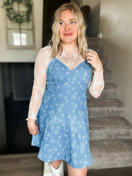 Denim Floral Cami Dress - Light Denim