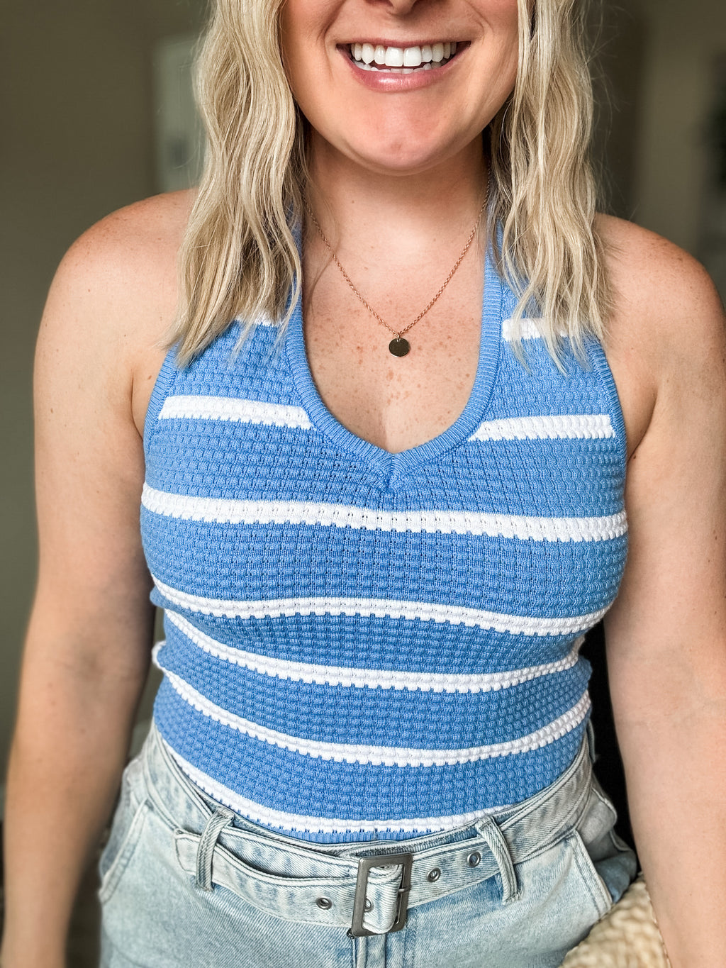 Striped Textured Knit Halter Top