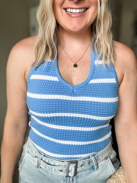 Striped Textured Knit Halter Top