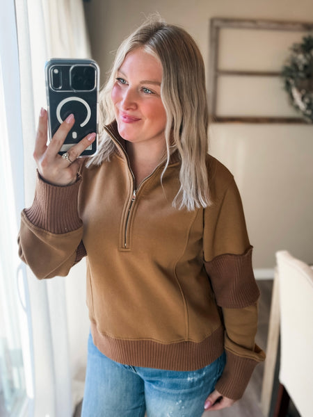 Nola Half Zip Pullover - Sepia