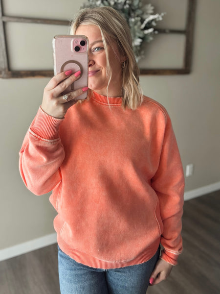 Boden Acid Wash Crewneck - Coral