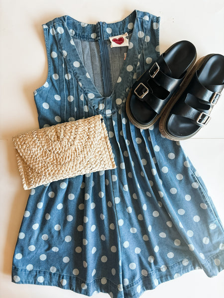 Jacelyn Polka Dot Denim Romper