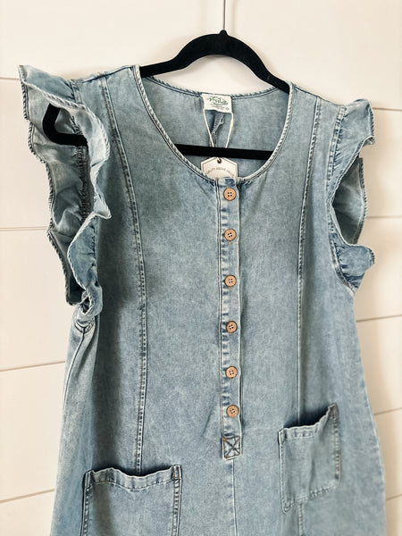 Juju Ruffle Denim Romper - Dark
