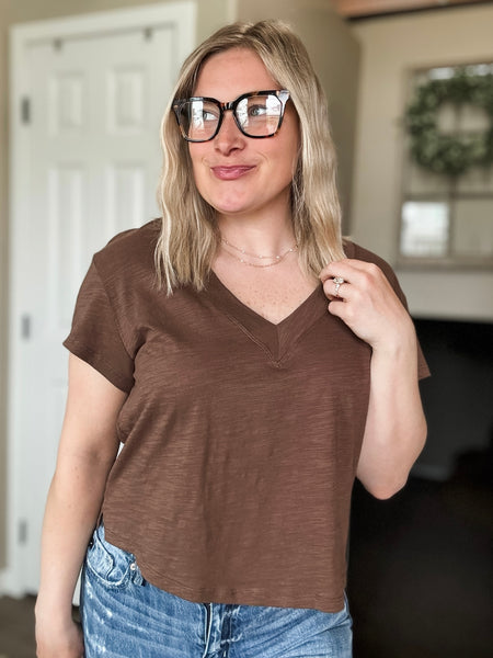 Matilda V Neck Tee - Chocolate