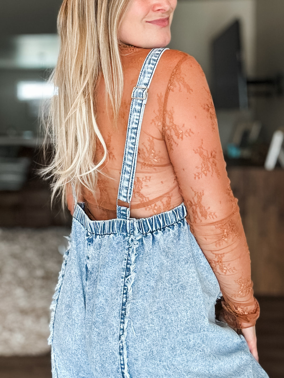 Sorla Sheer Lace Top - Caramel - SIZE SMALL
