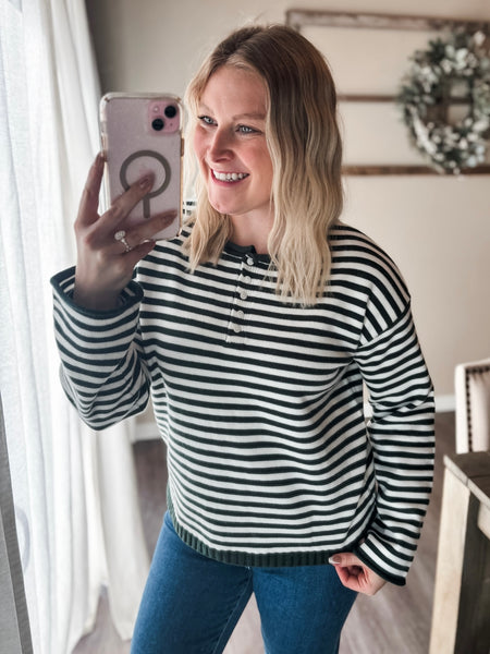 PREORDER Lyra Stripe Henley Sweater