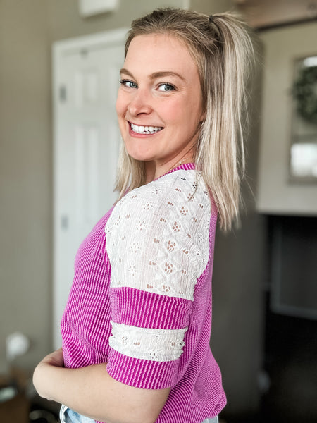 Lace Me Lovely Contrast Ribbed Top