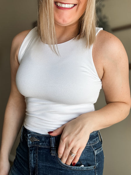 Double Layered Round Neck Tank Top - White