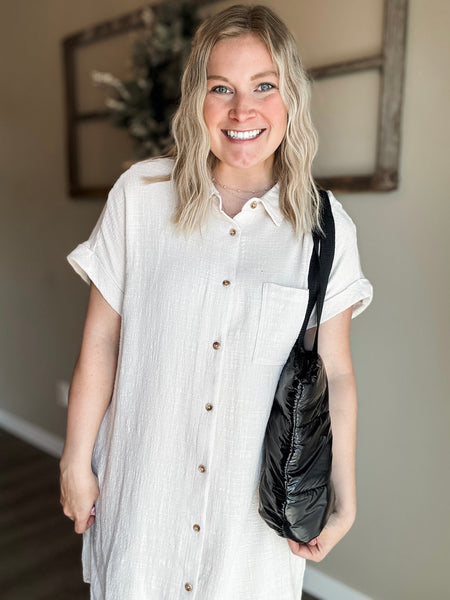 Positano Button Up Shirt Dress - Oatmeal