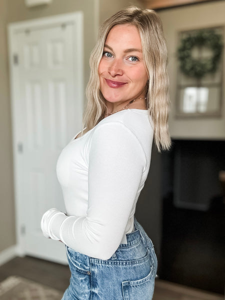 Neena Micro-Ribbed Long Sleeve - White