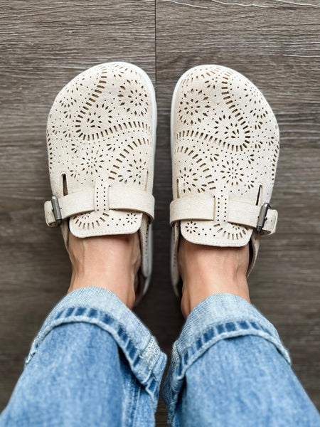 Laser Cutout Slip On Clog - Cream