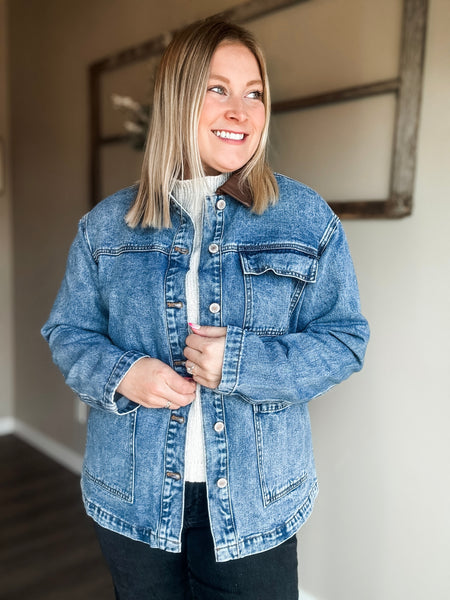 PREORDER Memphys Leather Collar Denim Jacket