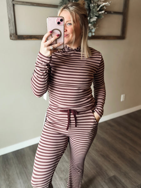 Megan Stripe Lounge Set - Burgundy