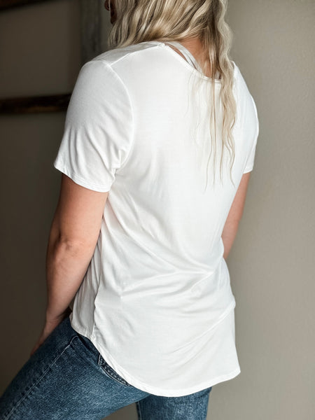 Becky Basic Bralette Tee - White - SIZE SMALL