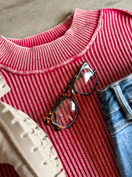 Hollis Washed Knit Sweater - Dark Red