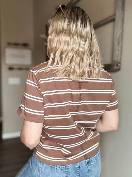 Laidback Striped Boxy Tee - Brown