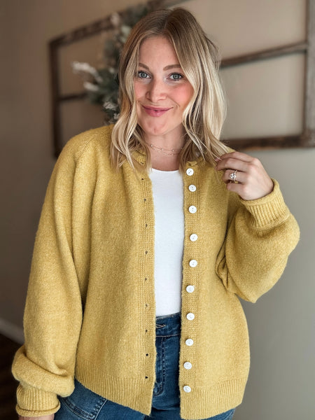 Roselle Button Front Cardigan - Mustard