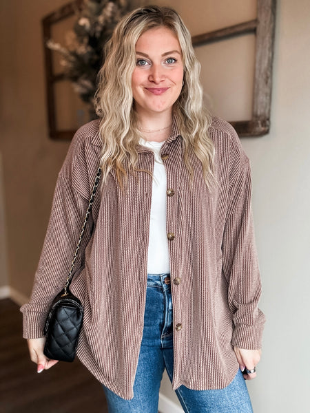 Talli Ribbed Shacket - Mocha - SIZE SMALL