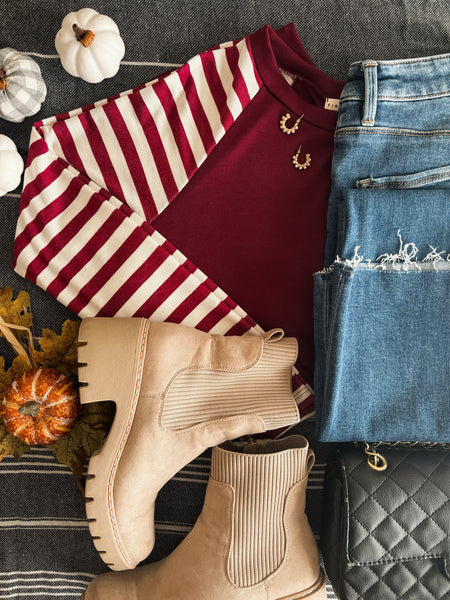 Leida Striped Long Sleeve - Burgundy