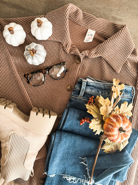 Talli Ribbed Shacket - Mocha - SIZE SMALL